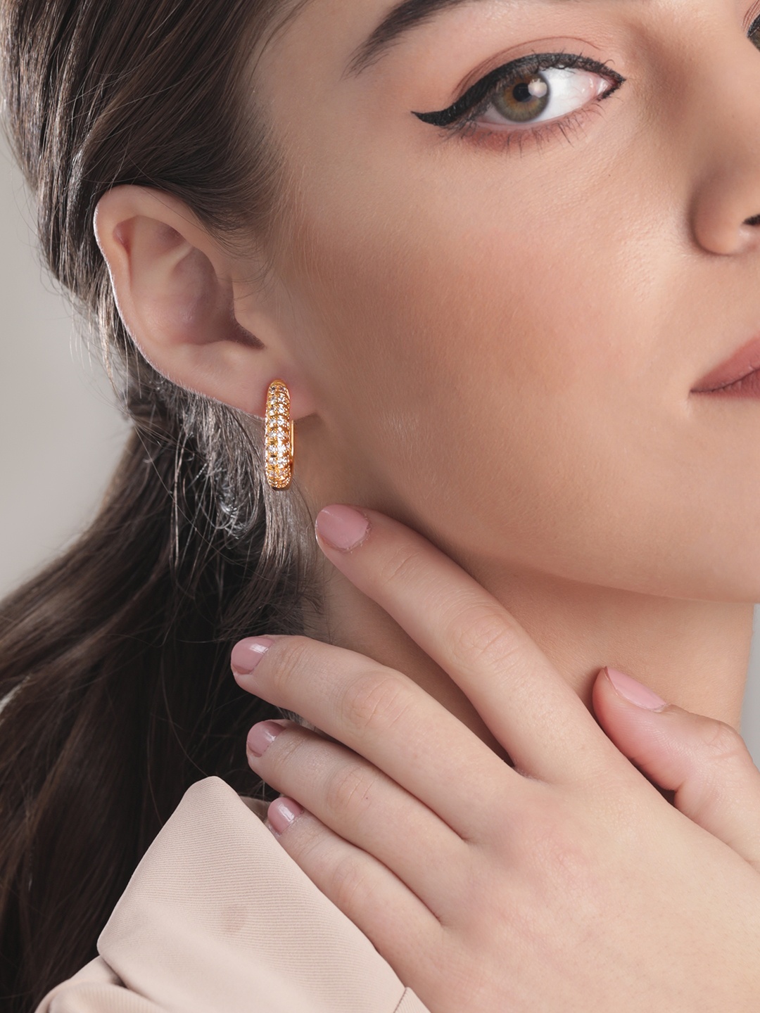 

Rubans Voguish 18KT Gold Plated Zirconia Studded Hoop Earrings