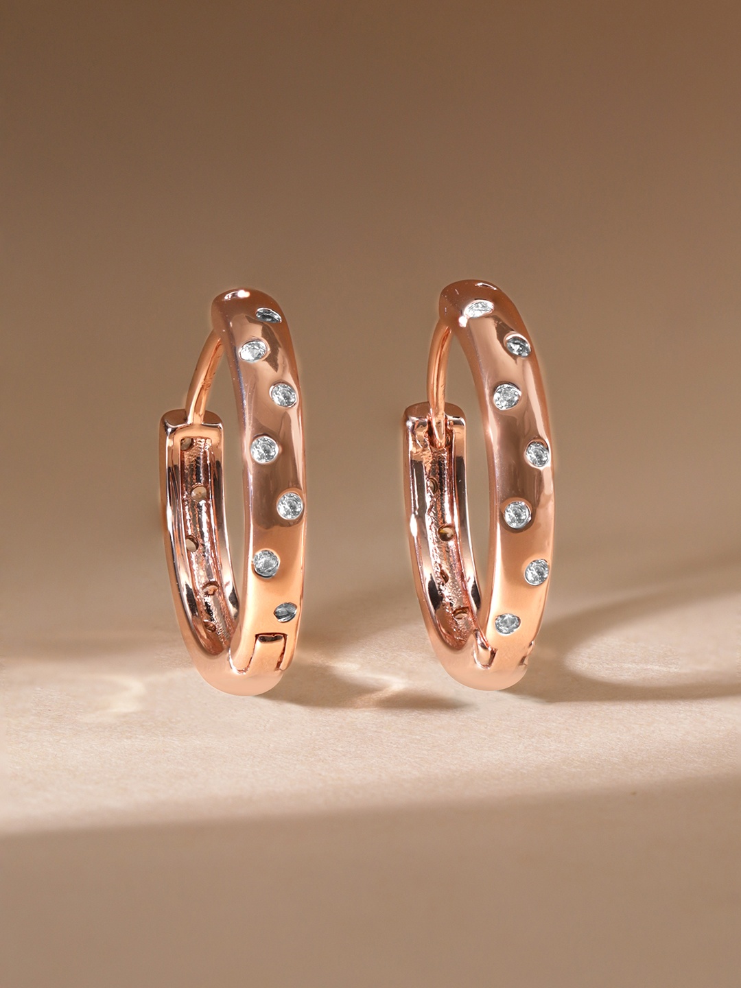 

Rubans Voguish 18KT Rose Gold Plated Zirconia Studded Hoop Earrings