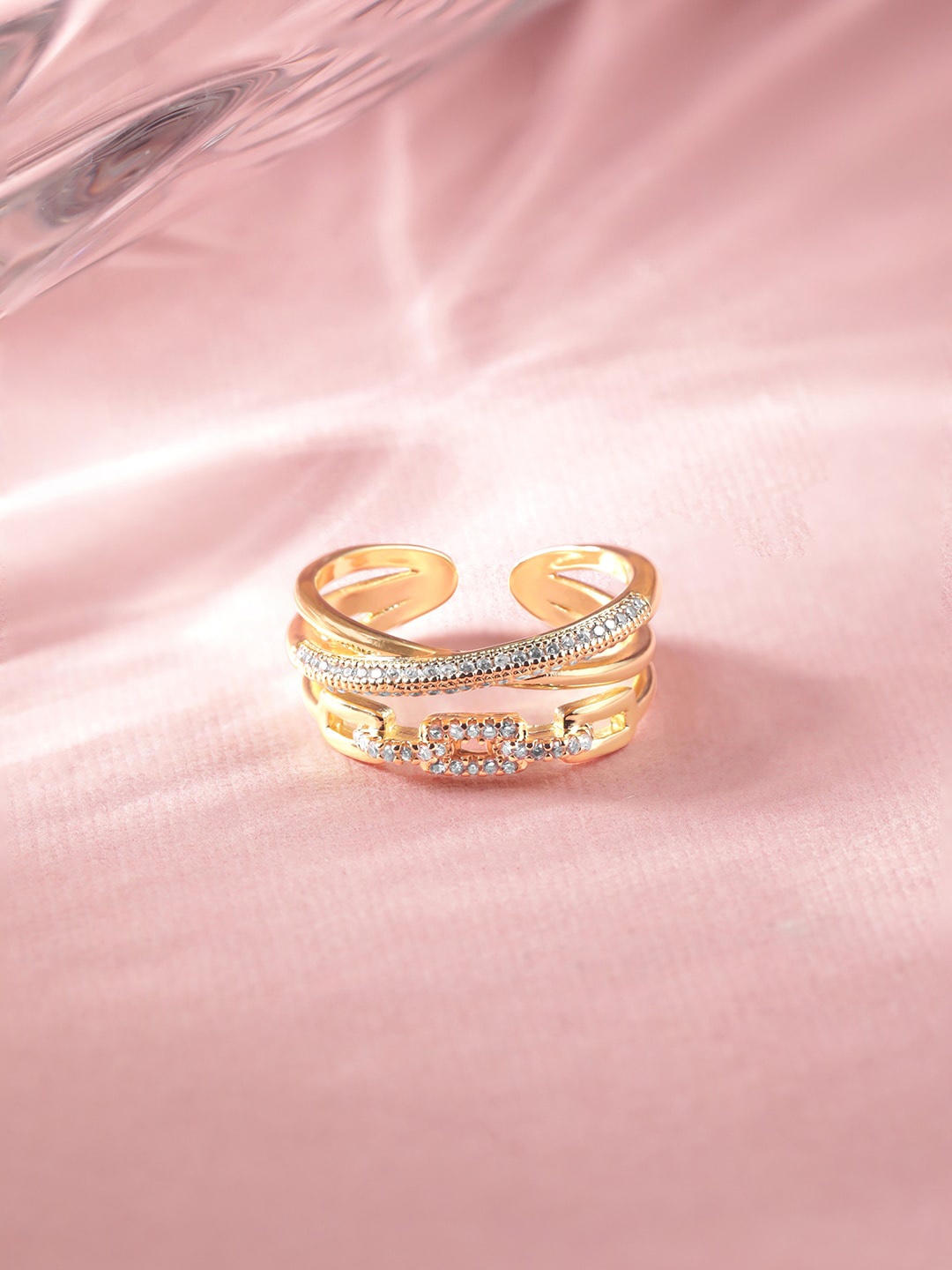 

Rubans Voguish 18K Gold Plated CZ Studded Adjustable Finger Gold Ring