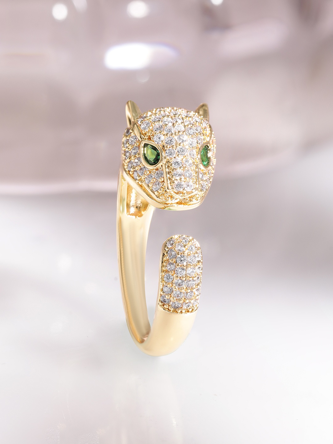 

Rubans Voguish 18KT Gold-Plated CZ-Studded Adjustable Finger Ring