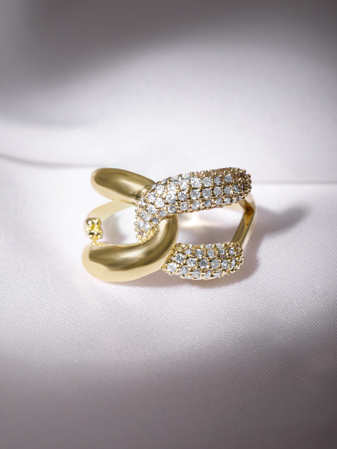 

Rubans Voguish 18K Gold-Plated CZ Studded Adjustable Finger Ring
