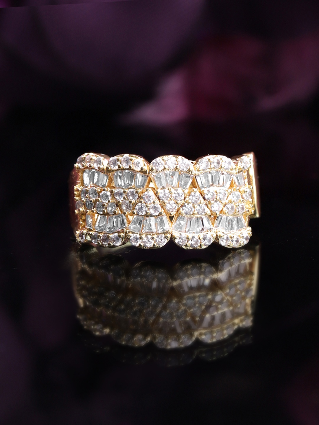 

Rubans Voguish 18KT Gold-Plated & CZ-Studded Adjustable Finger Ring