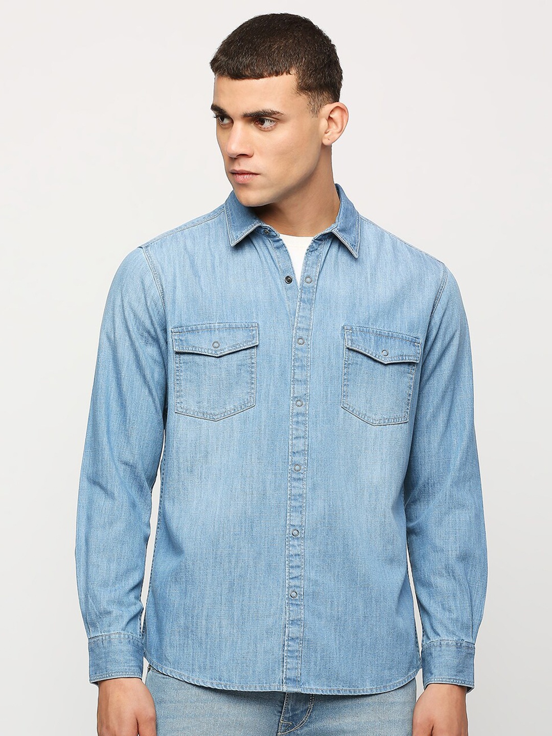 

Pepe Jeans Faded Washed Casual Denim Shirt, Blue