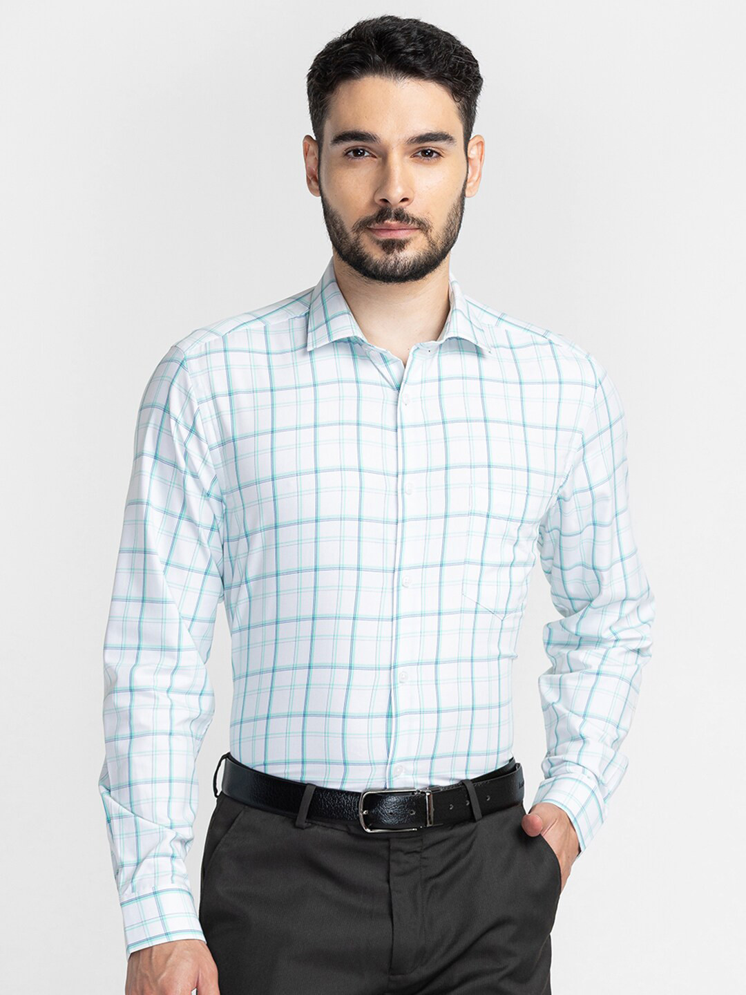 

INSPIRO Classic Slim Fit Tartan Checked Cotton Formal Shirt, White