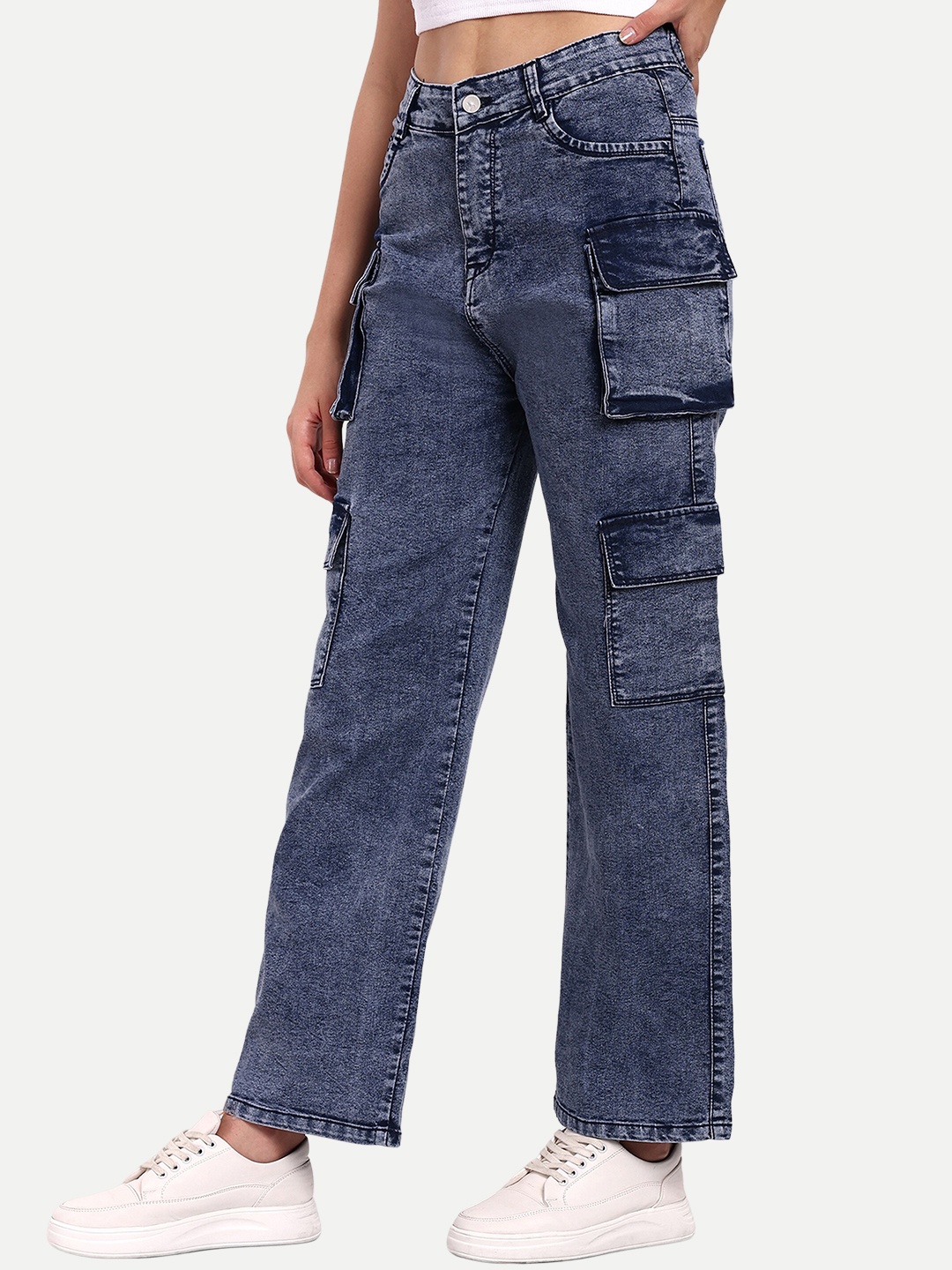 

Next One Smart Wide Leg High-Rise Clean Look Heavy Fade Stretchable Jeans, Navy blue