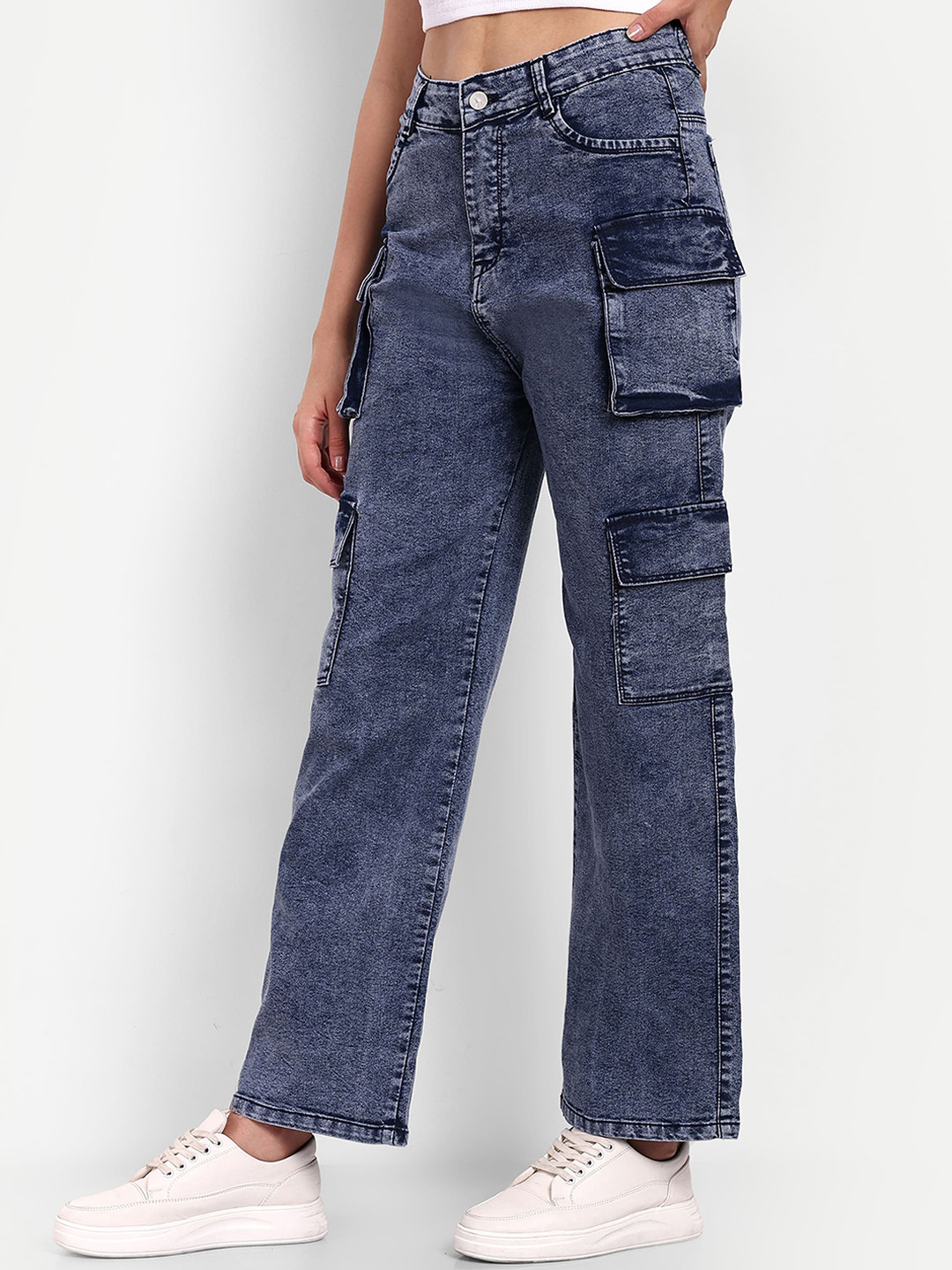 

Next One Women Smart Wide Leg High-Rise Clean Look Stretchable Jeans, Navy blue