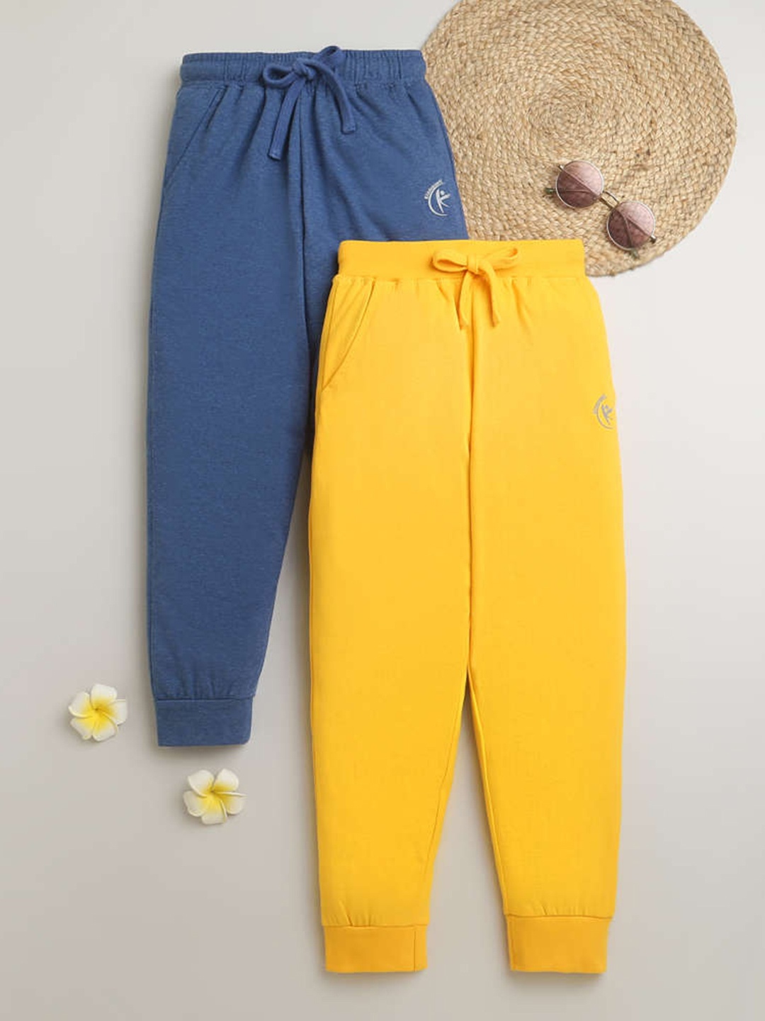 

KiddoPanti Kids Pack Of 2 Printed Pure Cotton Joggers, Mustard