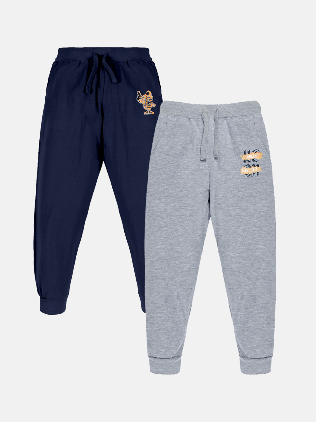 

KiddoPanti Boys Pack Of 2 Printed Pure Cotton Joggers, Navy blue