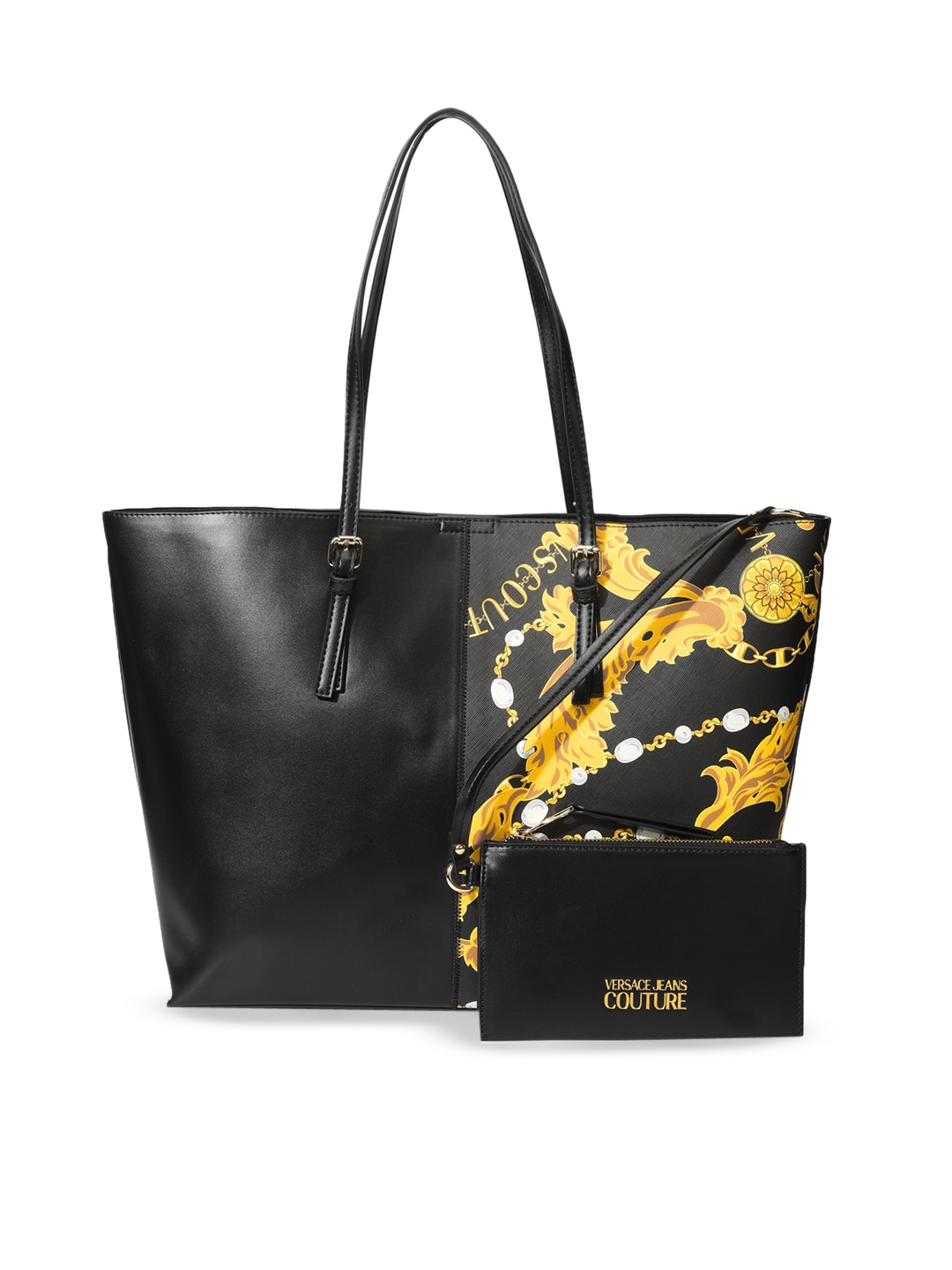 

Versace Jeans Couture Floral Printed Structured Tote Bag With Pouch, Black