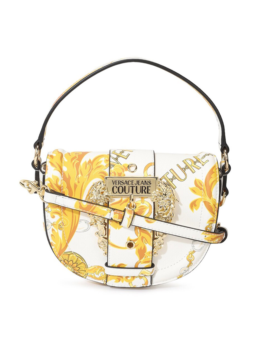 

Versace Jeans Couture Floral Printed Structured Handheld Bag With Buckle Detail, White