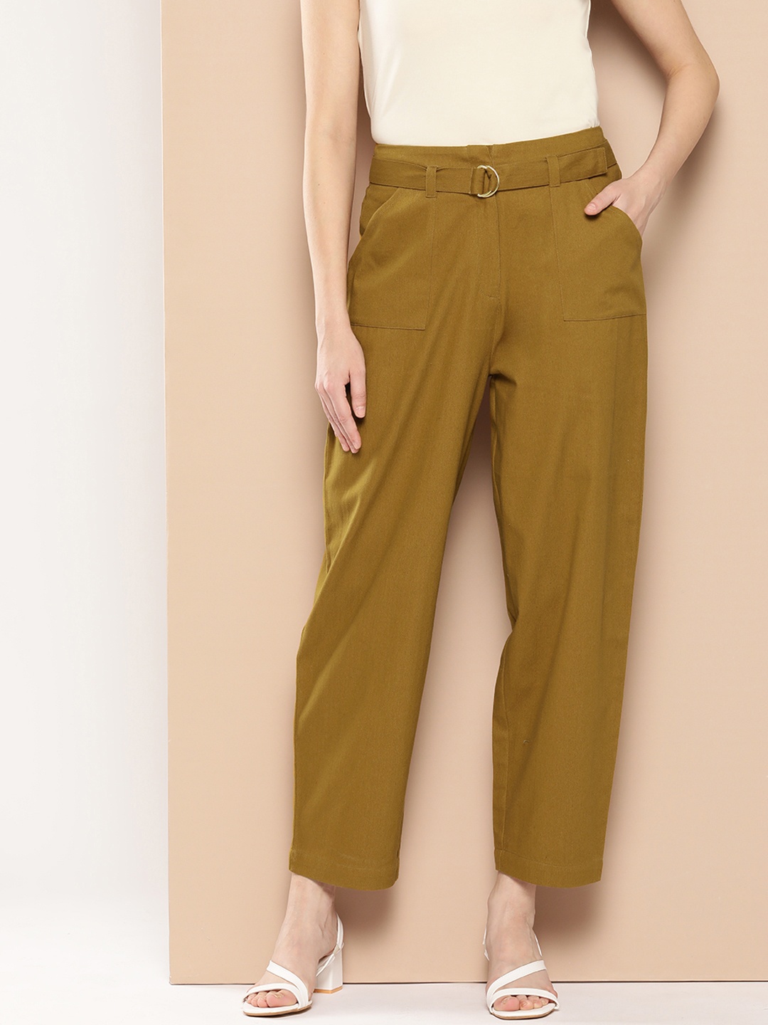 

Chemistry Women Cotton Trousers with Belt, Rust