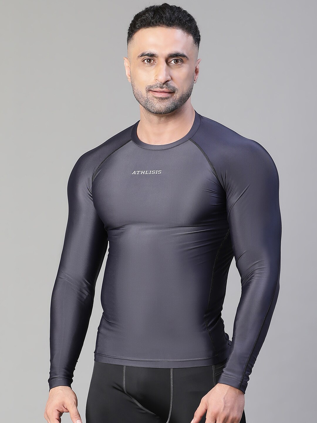 

ATHLISIS Raglan Sleeves Compression Dry Fit Sports T-shirt, Grey
