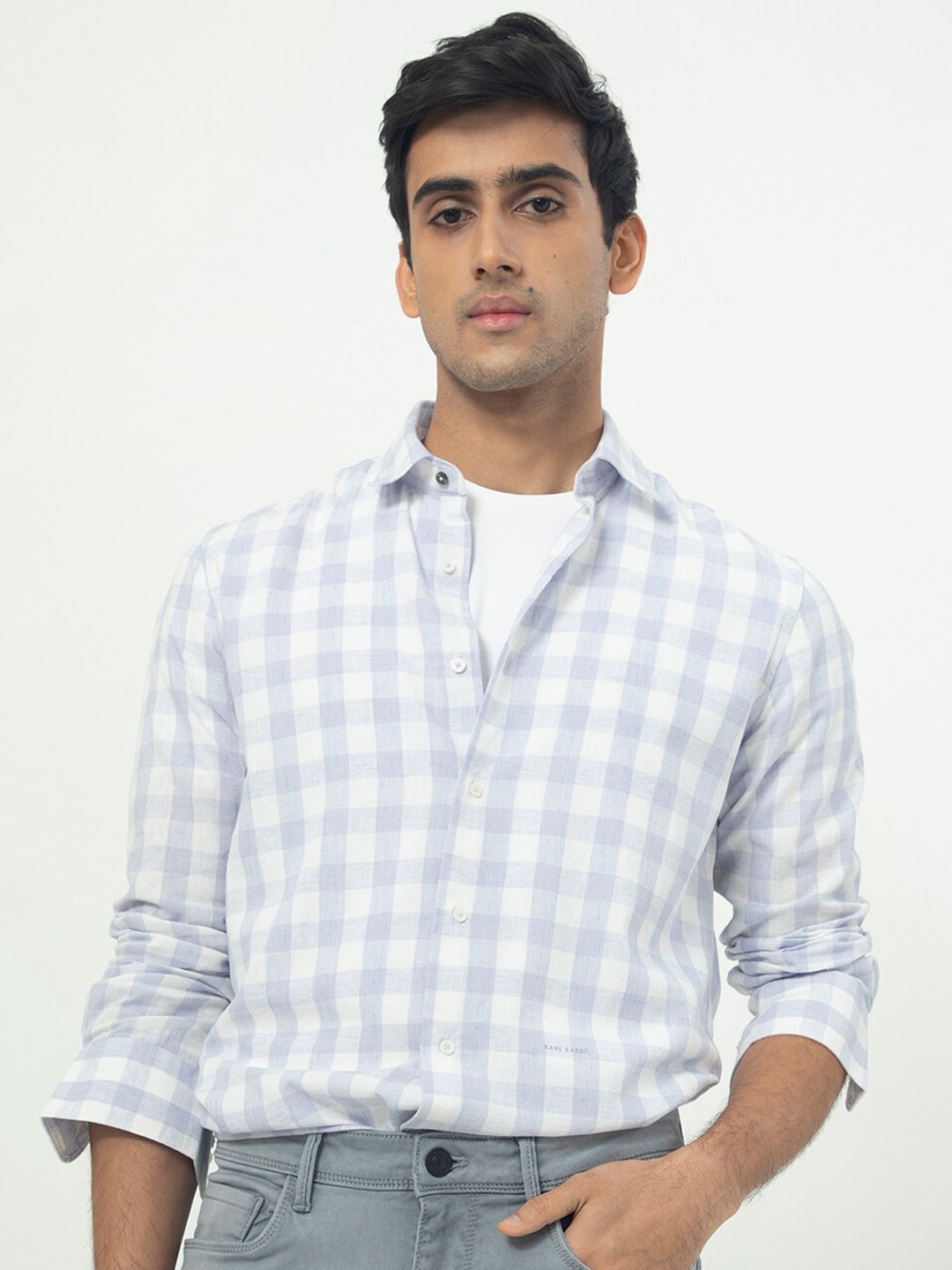

RARE RABBIT Men Cutro Slim Fit Gingham Checked Cotton Shirt, White