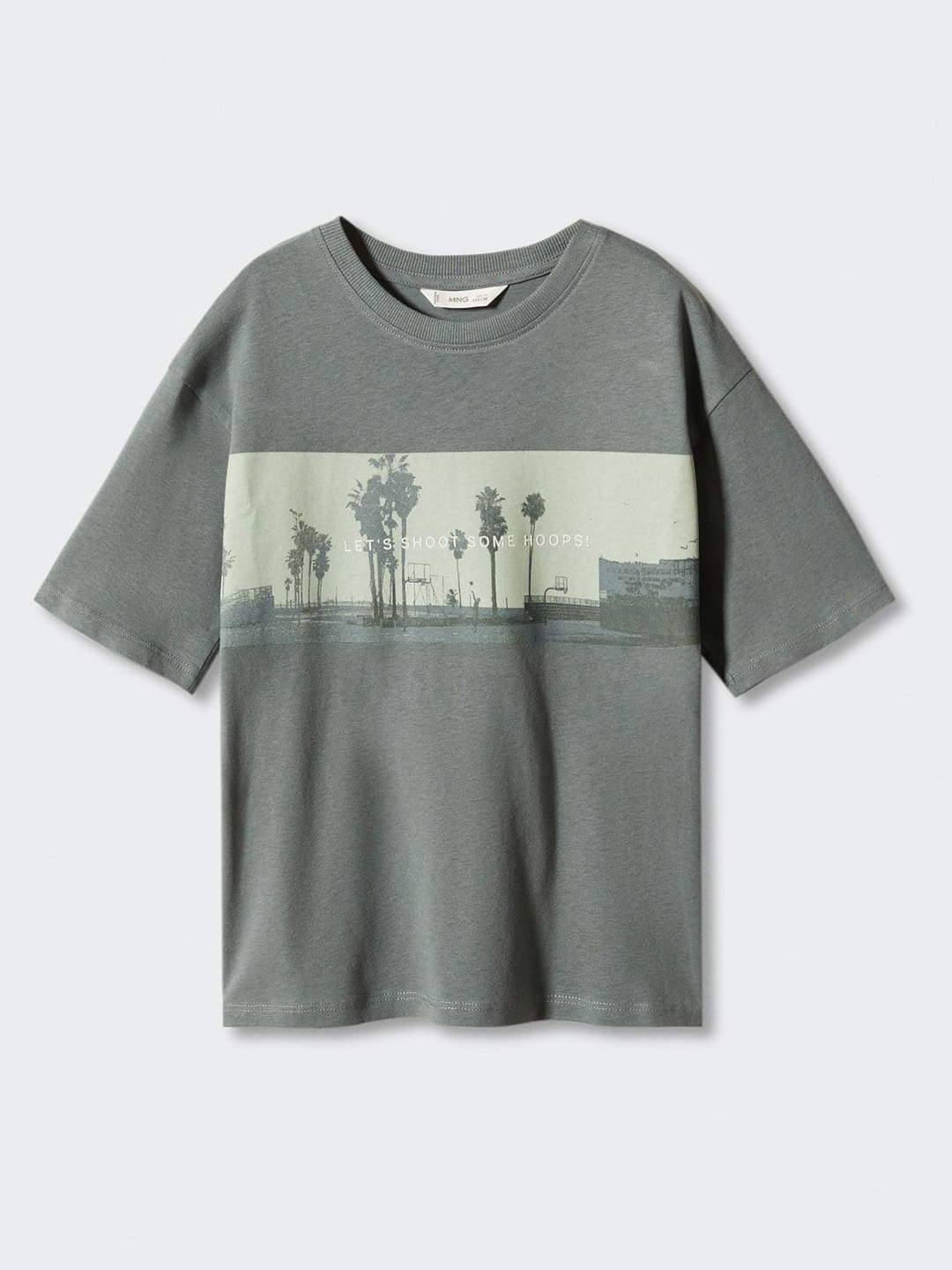 

Mango Kids Boys Pure Cotton Typography Printed Drop-Shoulder Sleeves T-shirt, Grey