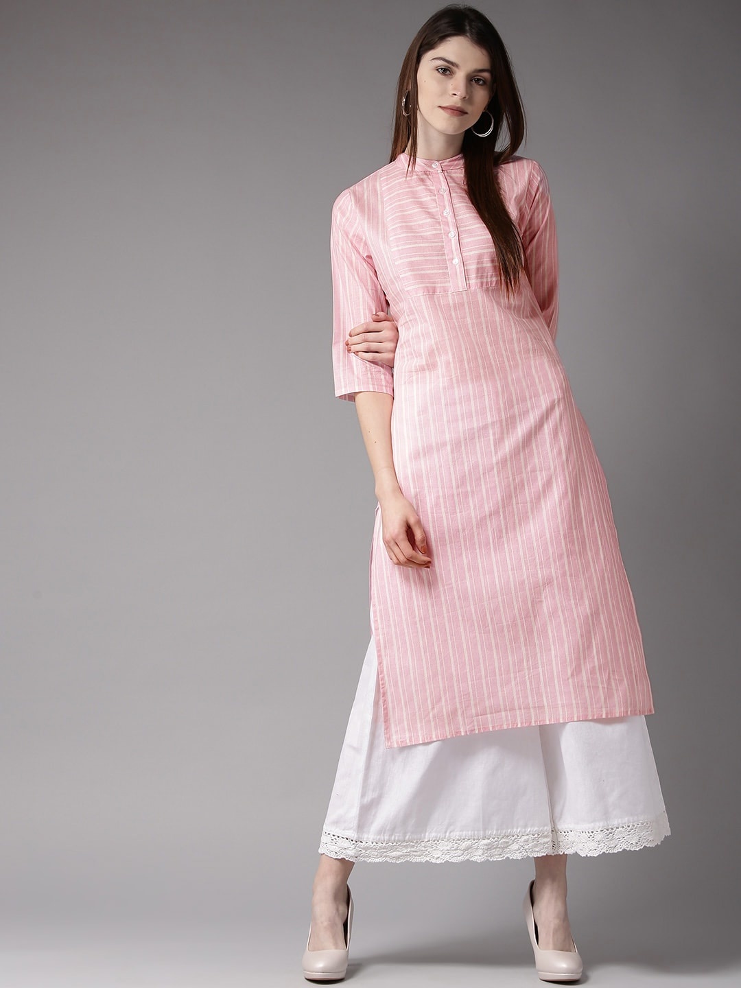 

HERE&NOW Candy Floss Pink Striped Cotton Kurta