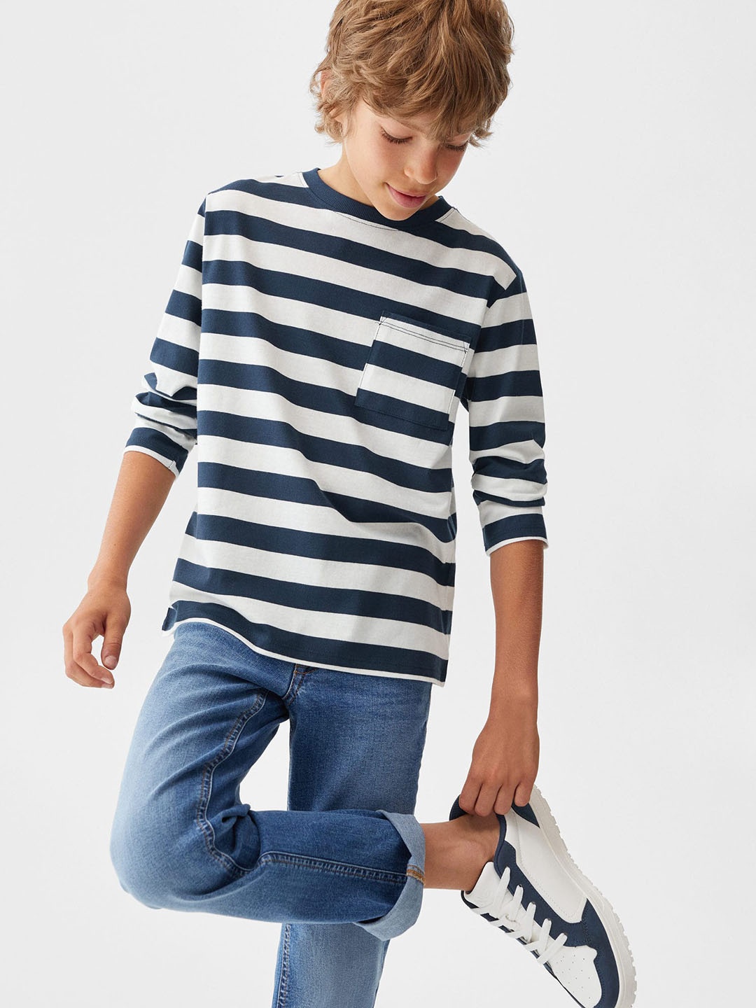 

Mango Kids Boys Pure Cotton Striped T-shirt, Navy blue