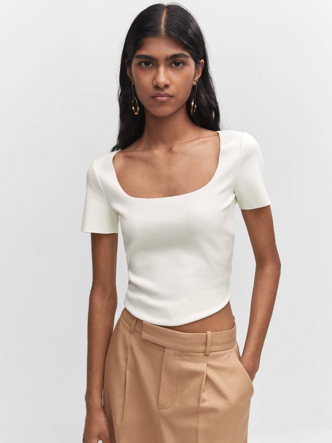 

MANGO Square Neck Top, White