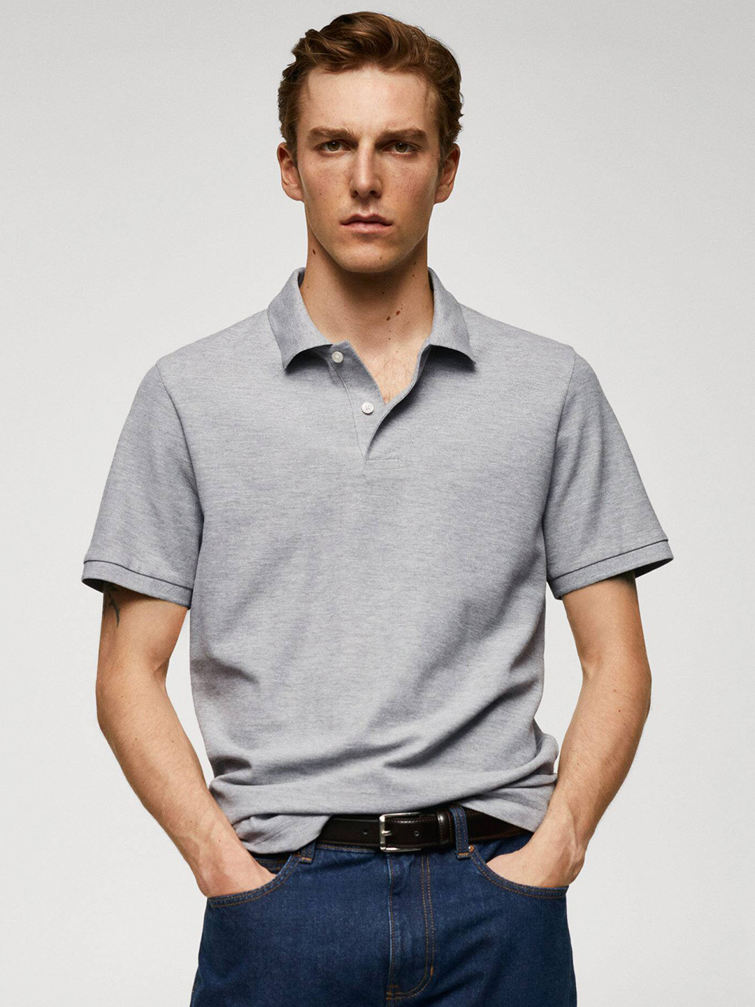 

MANGO MAN Polo Collar T-shirt, Grey