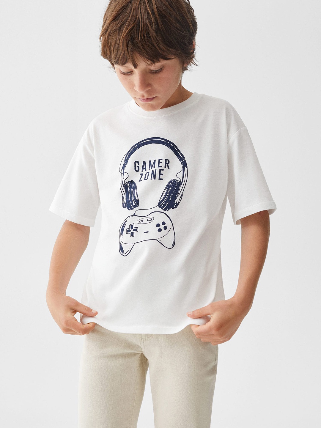 

Mango Kids Boys Printed Pure Cotton T-shirt, White