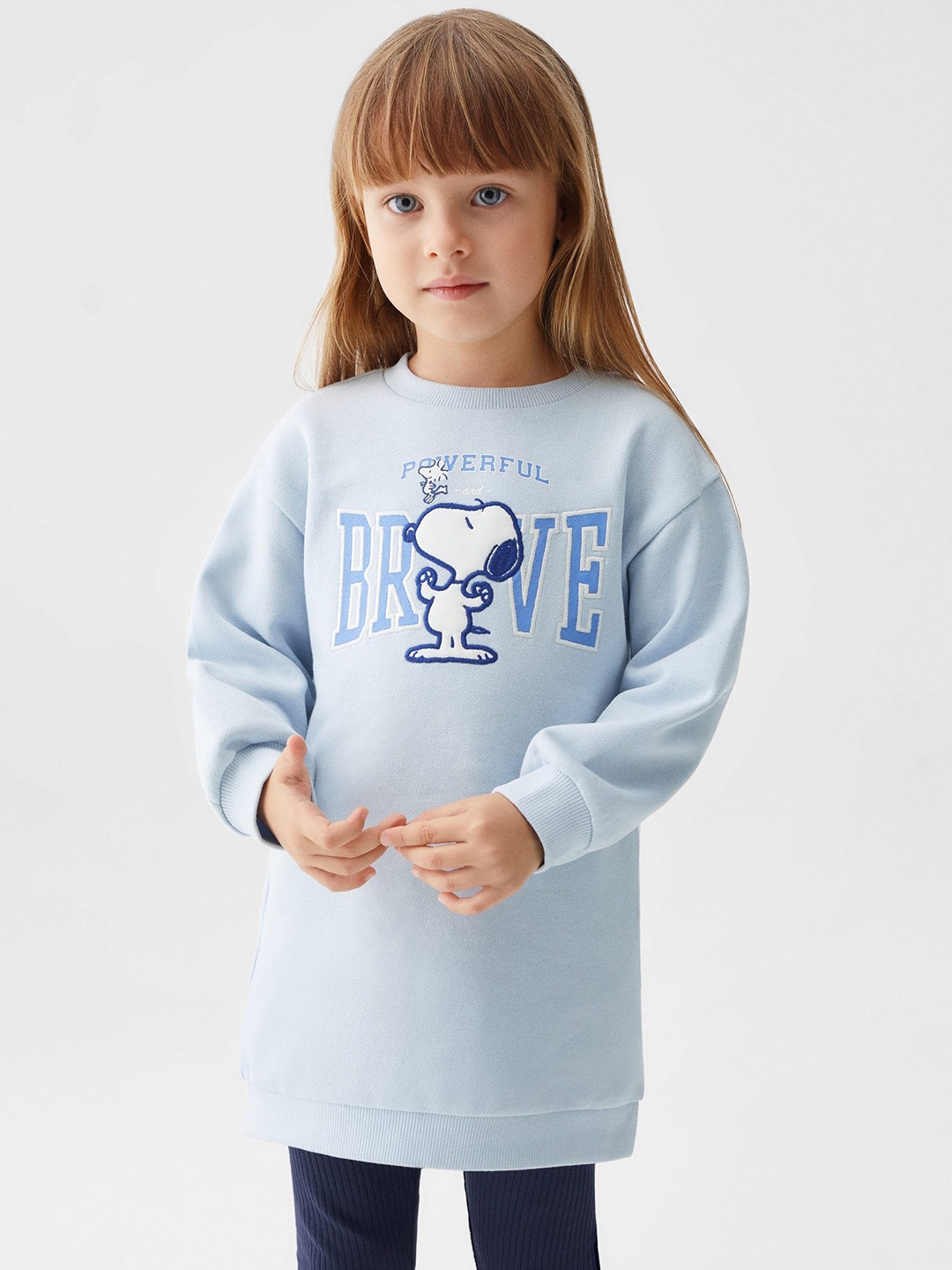 

Mango Kids Girls Snoopy Printed Pure Cotton Longline Sweatshirt with Embroidered Detail, Blue