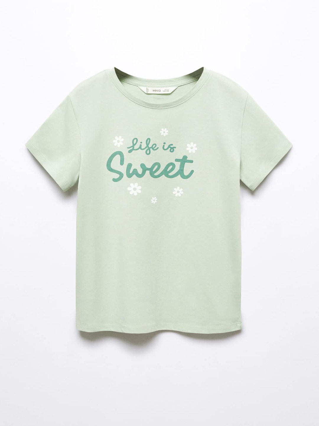 

Mango Kids Girls Typography Printed Pure Cotton T-shirt, Green