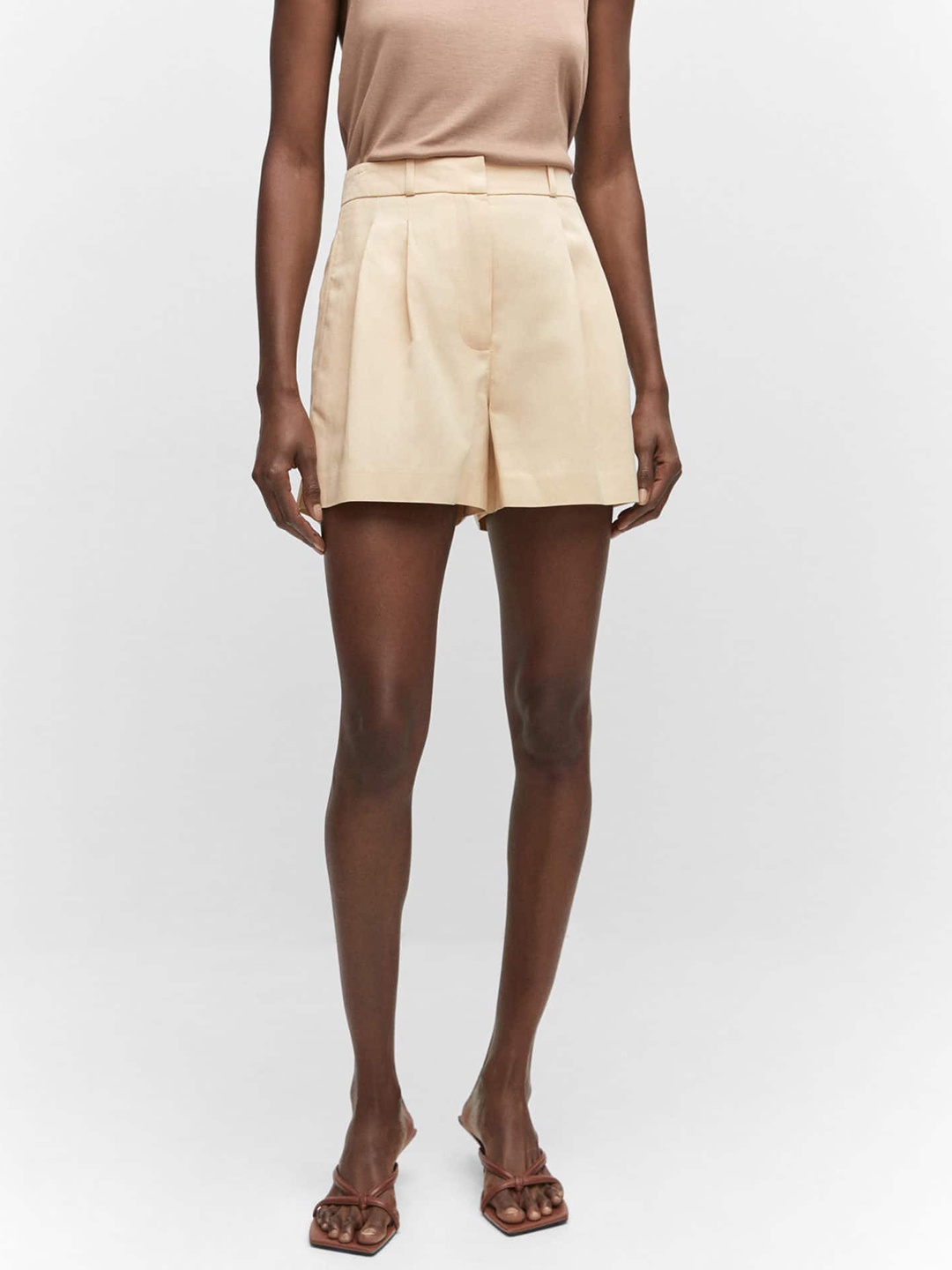 

MANGO Women High-Rise Shorts, Beige