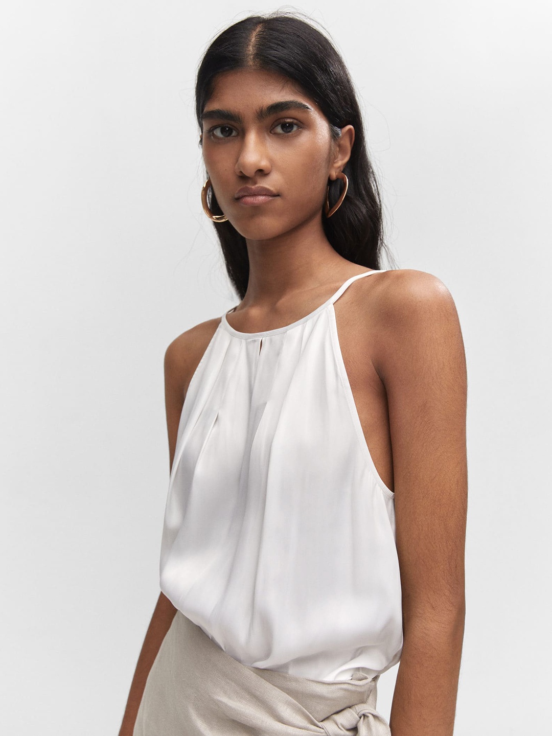 

MANGO Satin Sheen Top, White