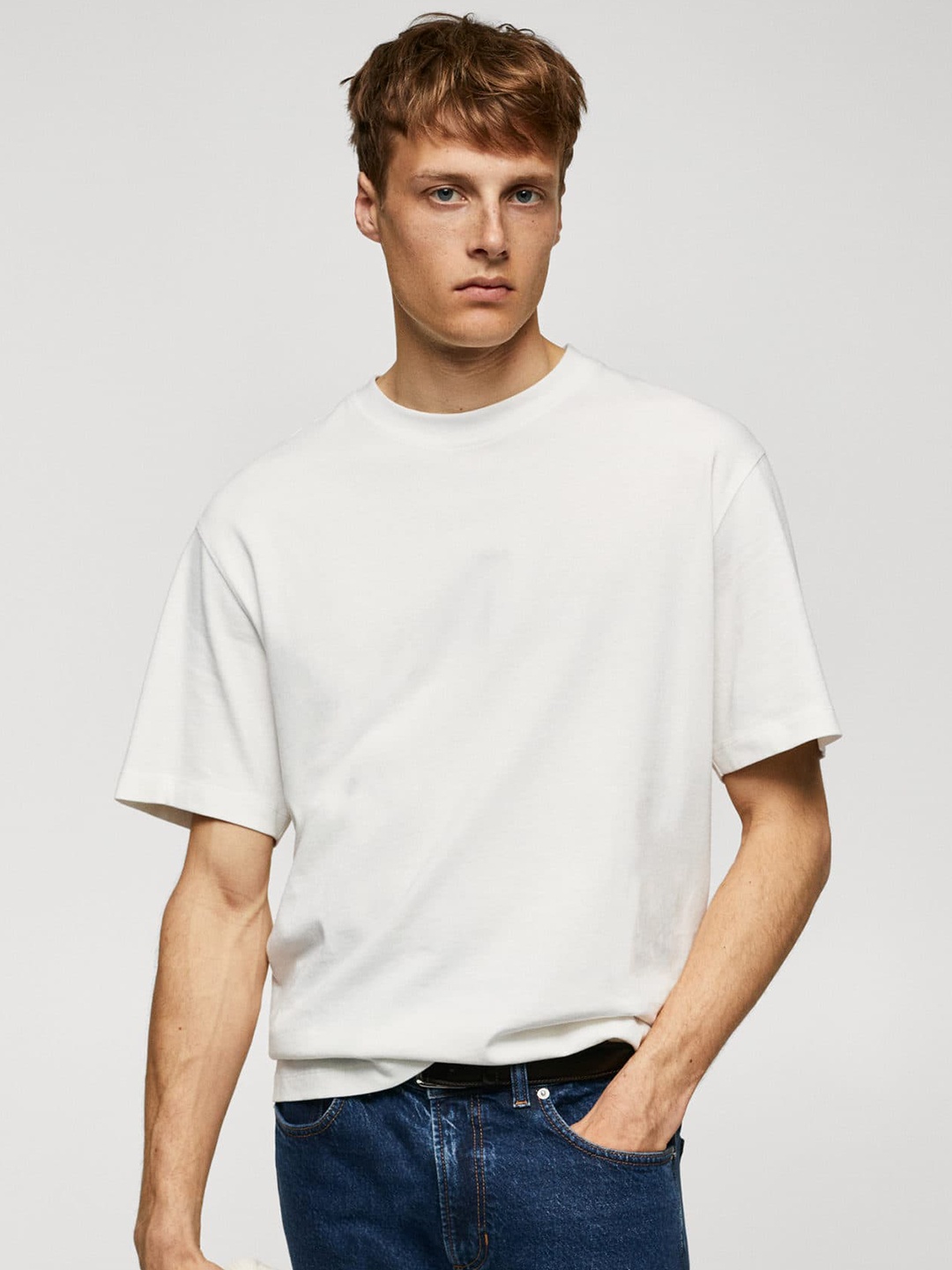 

MANGO MAN Round Neck Pure Cotton T-shirt, White