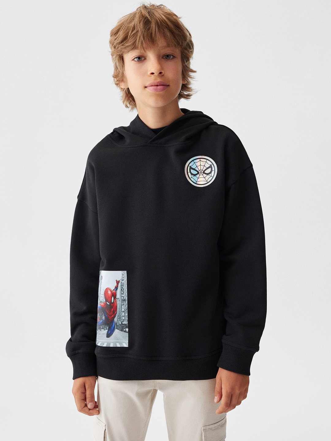 

Mango Kids Boys Pure Cotton Spiderman Printed Sweatshirt, Black
