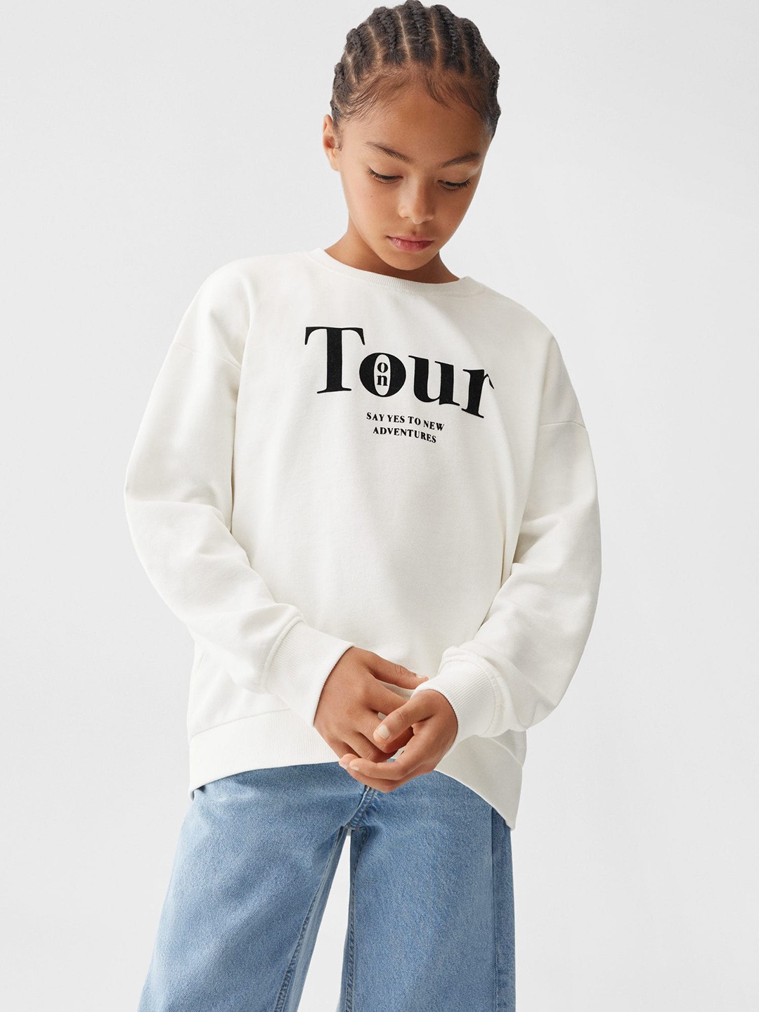 

Mango Kids Girls Pure Cotton Typography Printed Sweatshirt, White