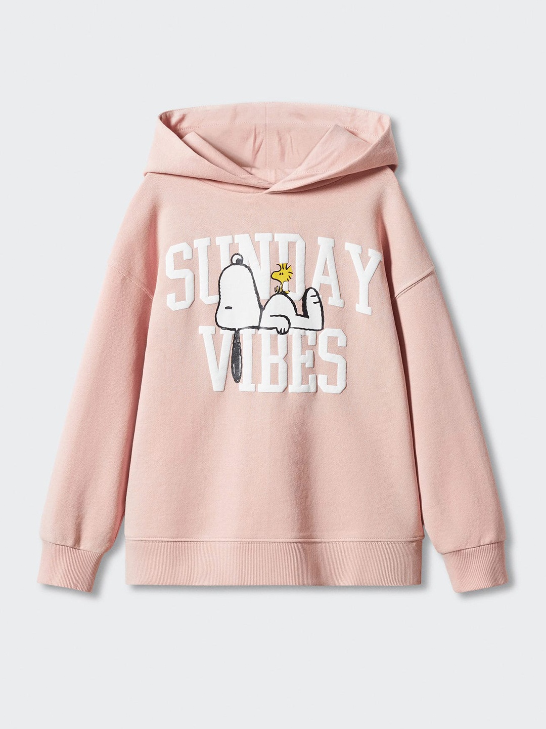 

Mango Kids Girls Cotton Typography & Snoopy Printed Hooded Sweatshirt, Nude