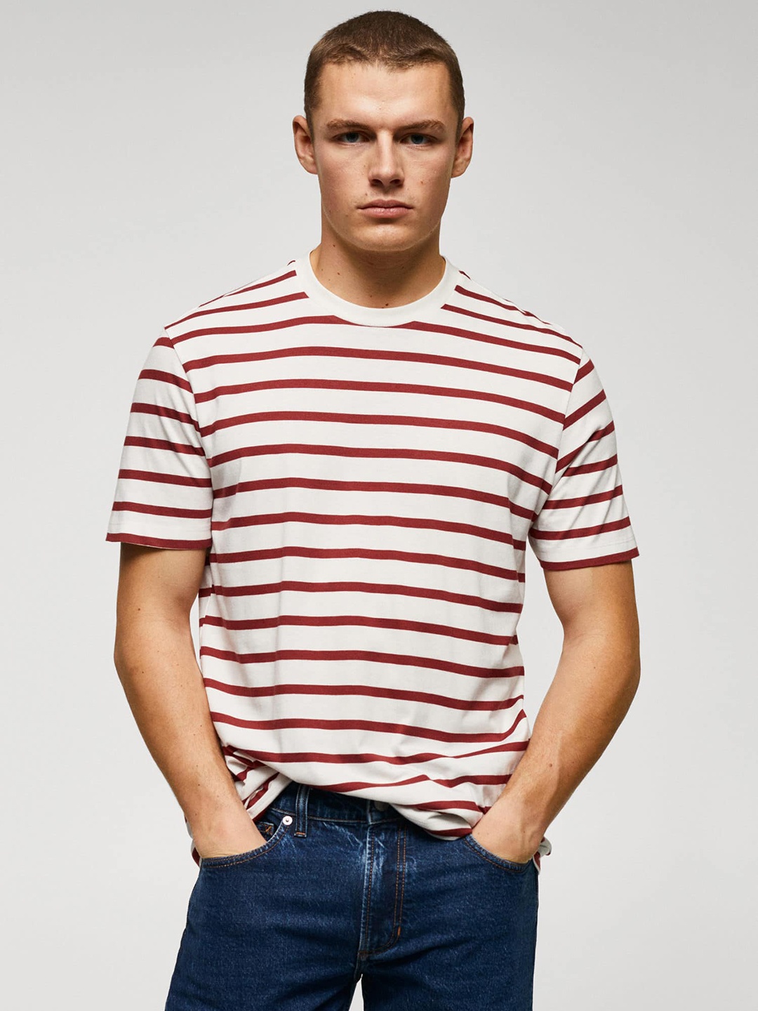 

MANGO MAN Striped T-shirt, White