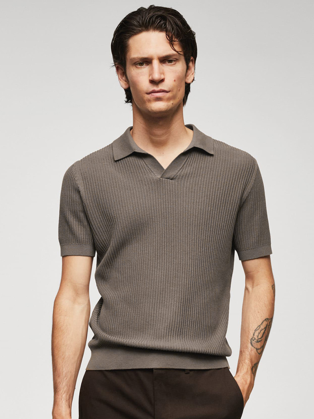 

MANGO MAN Polo Collar Pure Cotton T-shirt, Taupe
