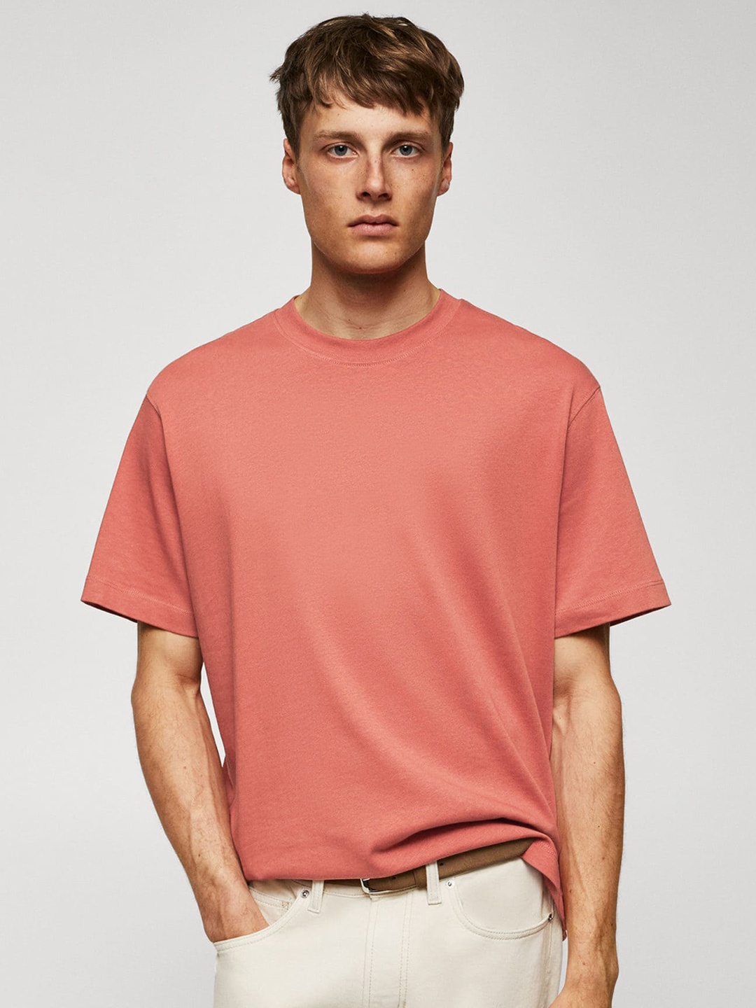 

MANGO MAN Regular Fit Pure Cotton T-shirt, Rust