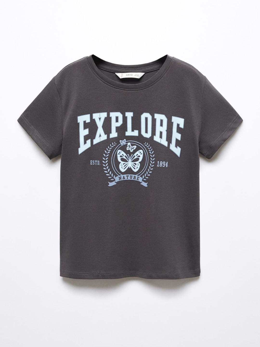 

Mango Kids Girls Typography Printed Pure Cotton T-shirt, Grey