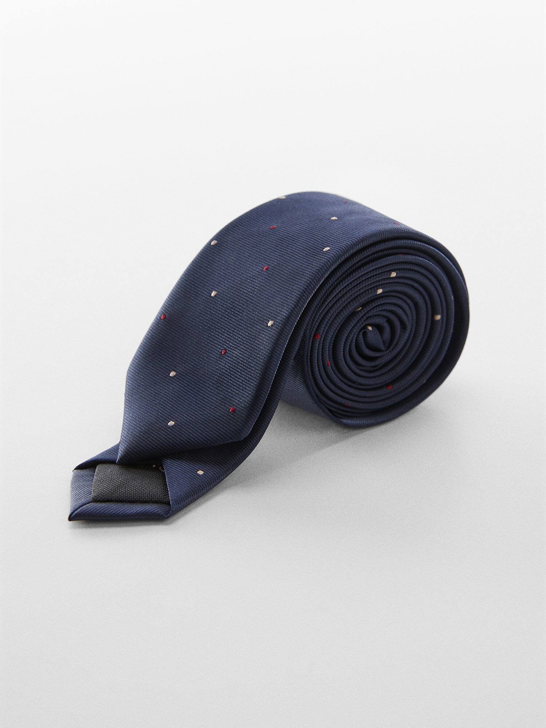 

MANGO MAN Micro Polka Dot Printed Broad Tie, Navy blue