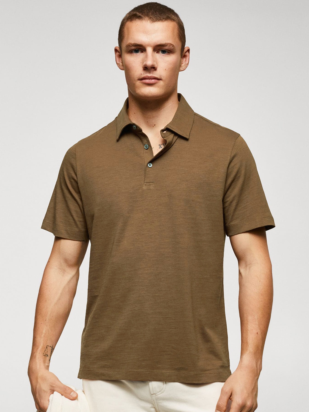 

MANGO MAN Polo Collar Pure Cotton T-shirt, Brown