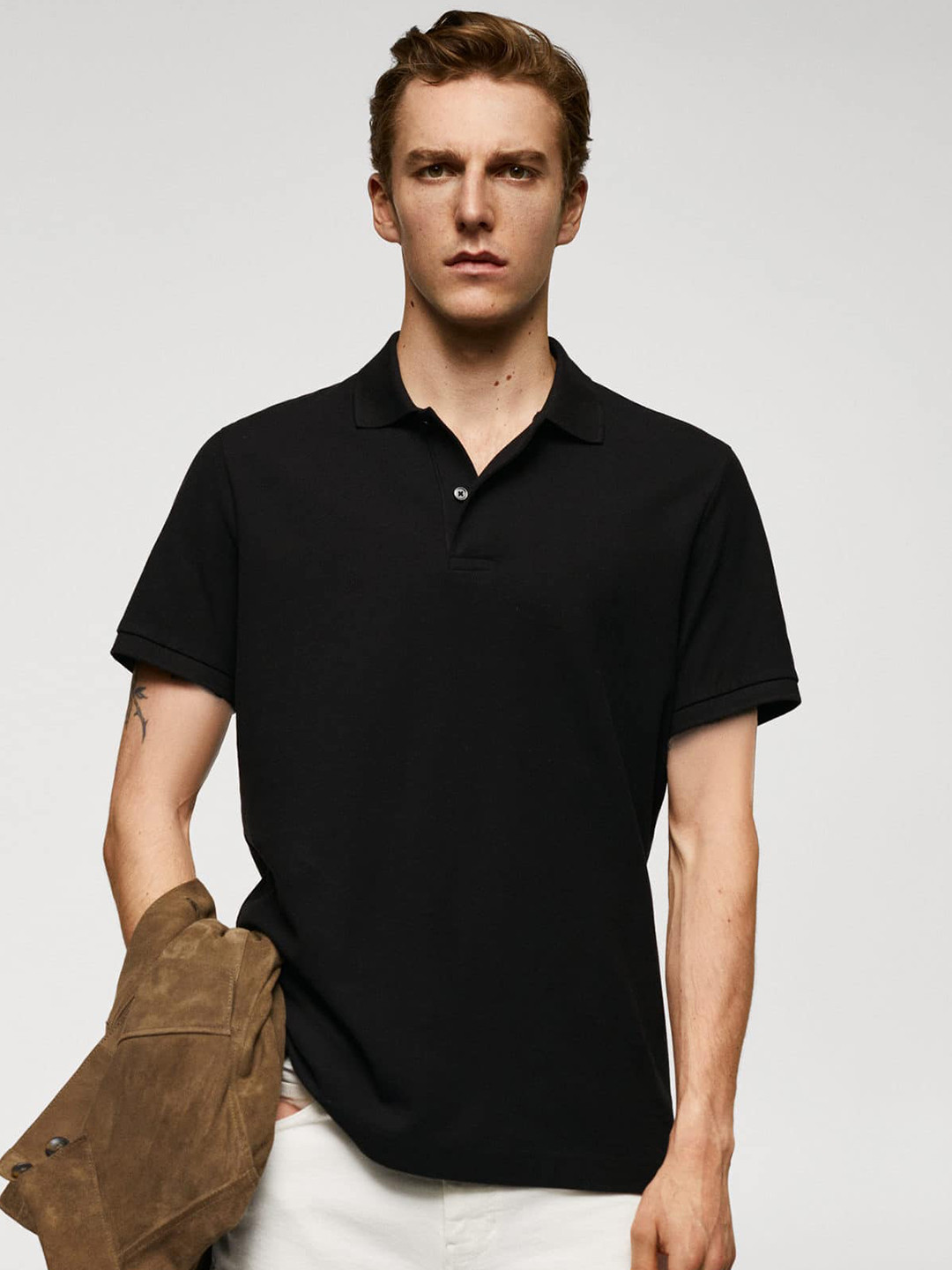 

MANGO MAN Polo Collar Pure Cotton T-shirt, Black