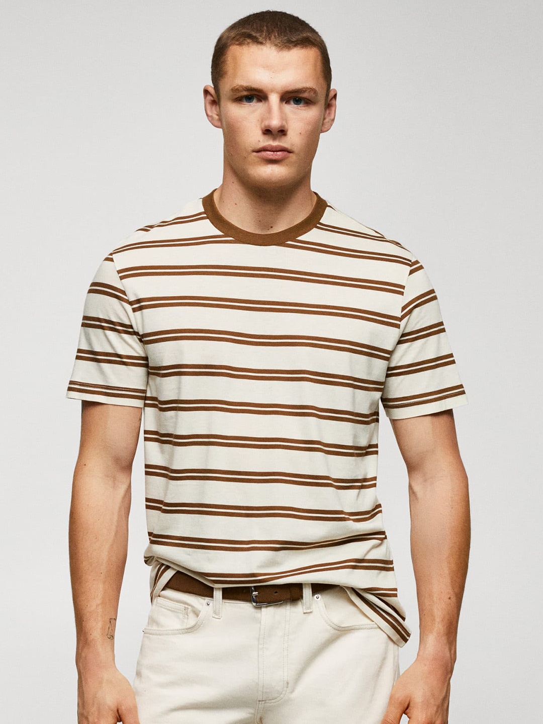 

MANGO MAN Striped T-shirt, White
