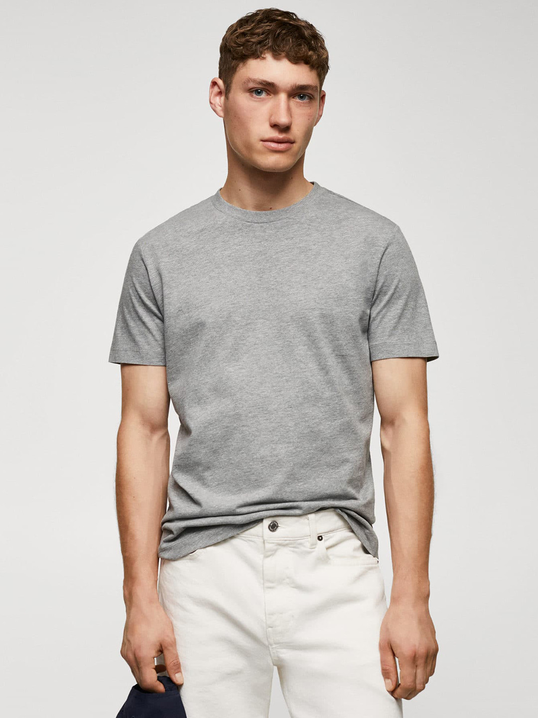 

MANGO MAN Solid T-shirt, Grey melange
