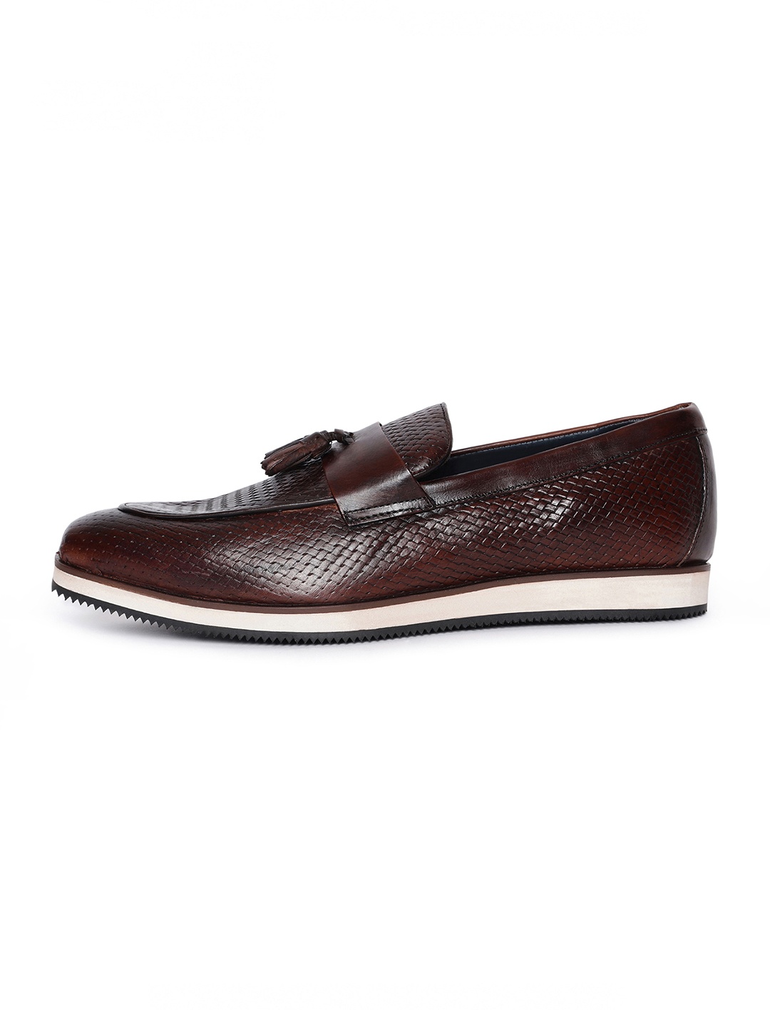 

RARE RABBIT Men Textured Leather Tassel Loafers, Brown