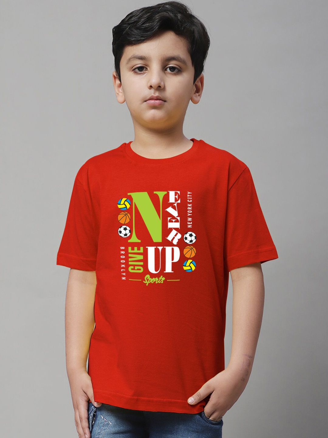 

Friskers Boys Typography Printed Slim Fit Cotton T-shirt, Red