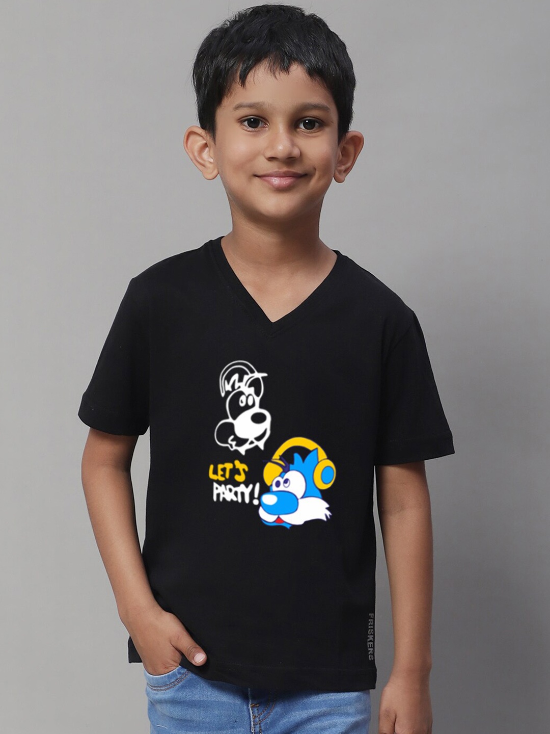 

Friskers Boys Graphic Printed Slim Fit Cotton Lycra T-shirt, Black
