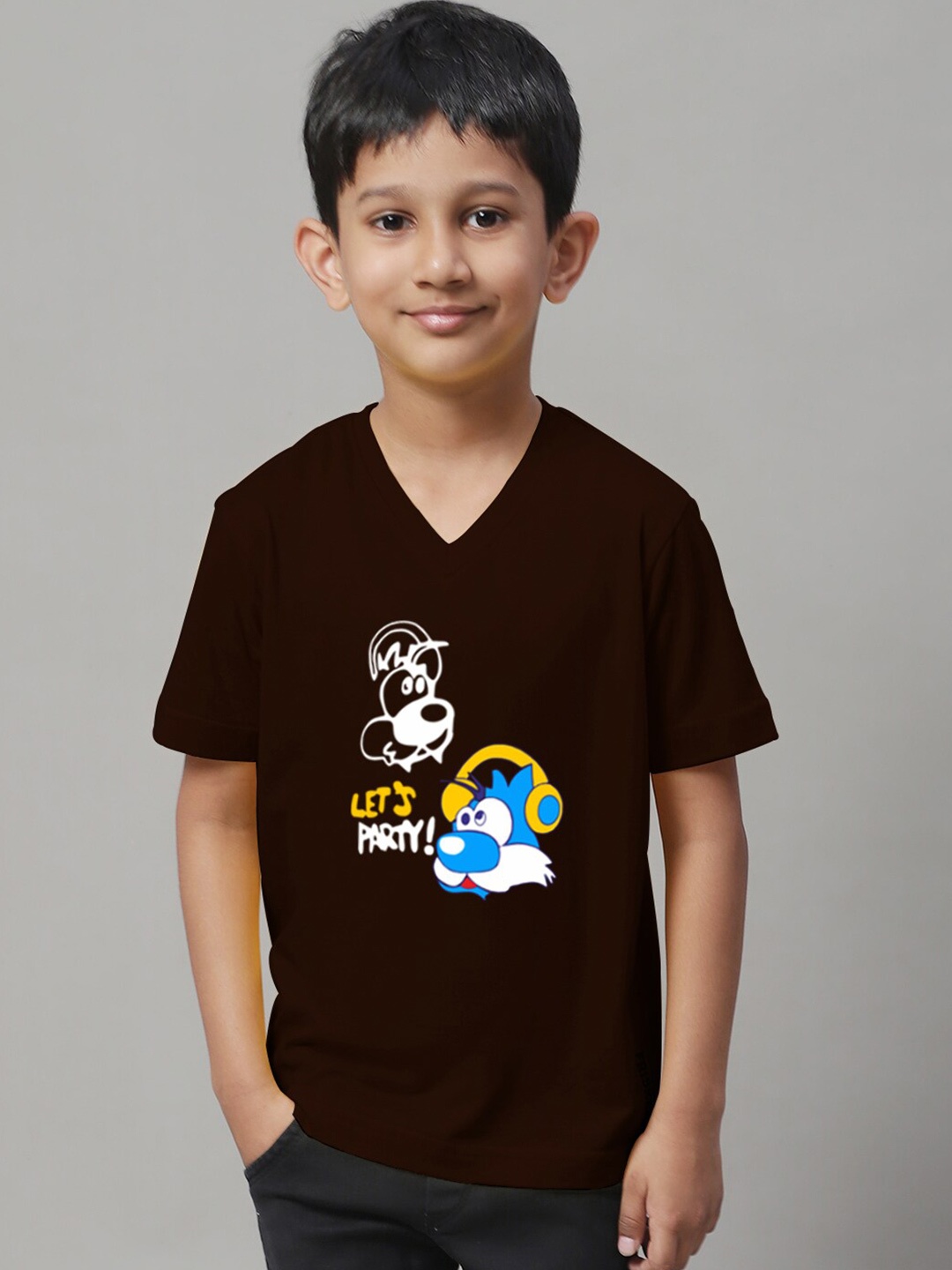 

Friskers Boys Typography Printed Slim Fit Cotton Lycra T-shirt, Brown