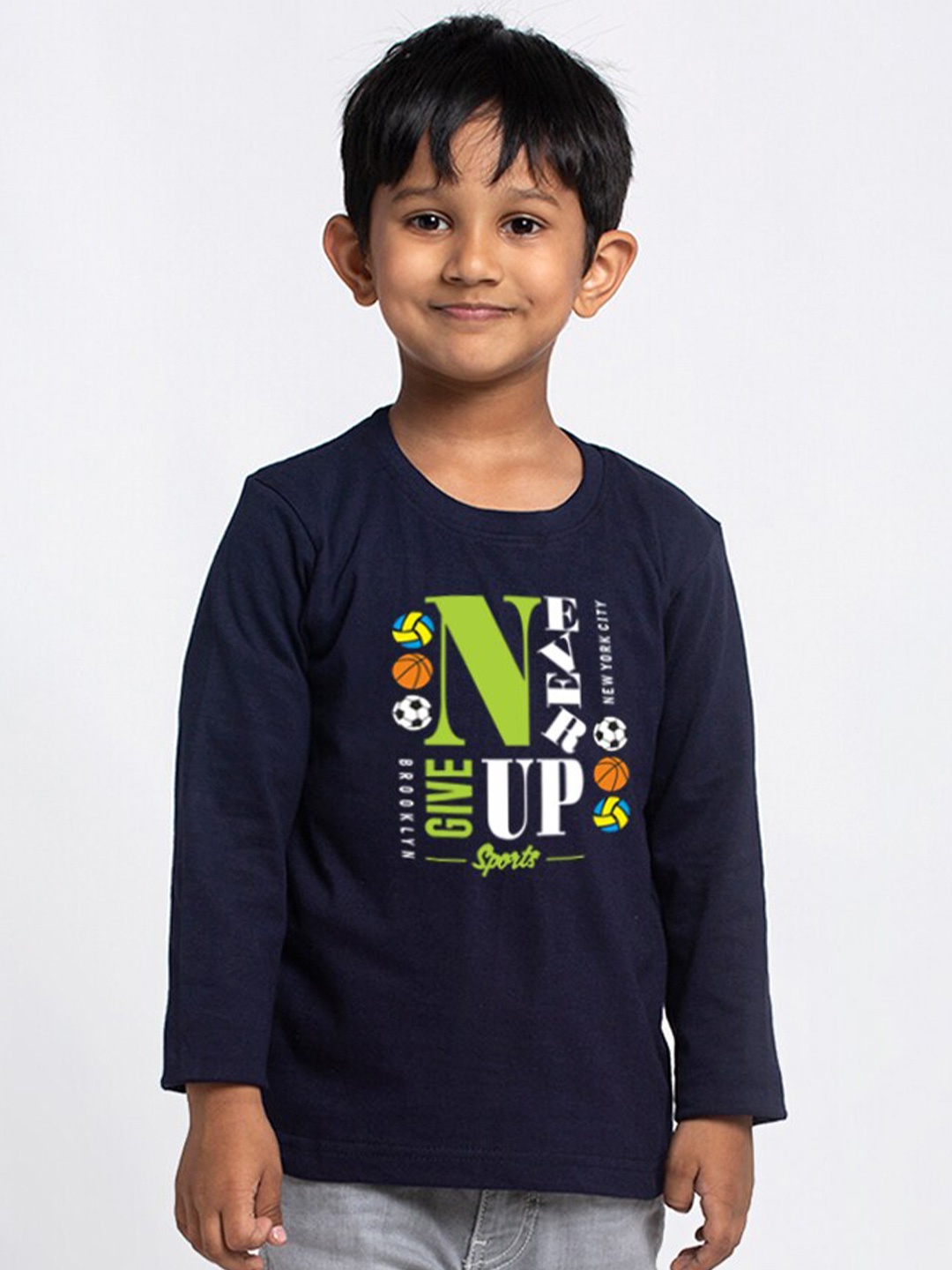 

Friskers Boys Typography Printed Slim Fit Cotton T-shirt, Navy blue