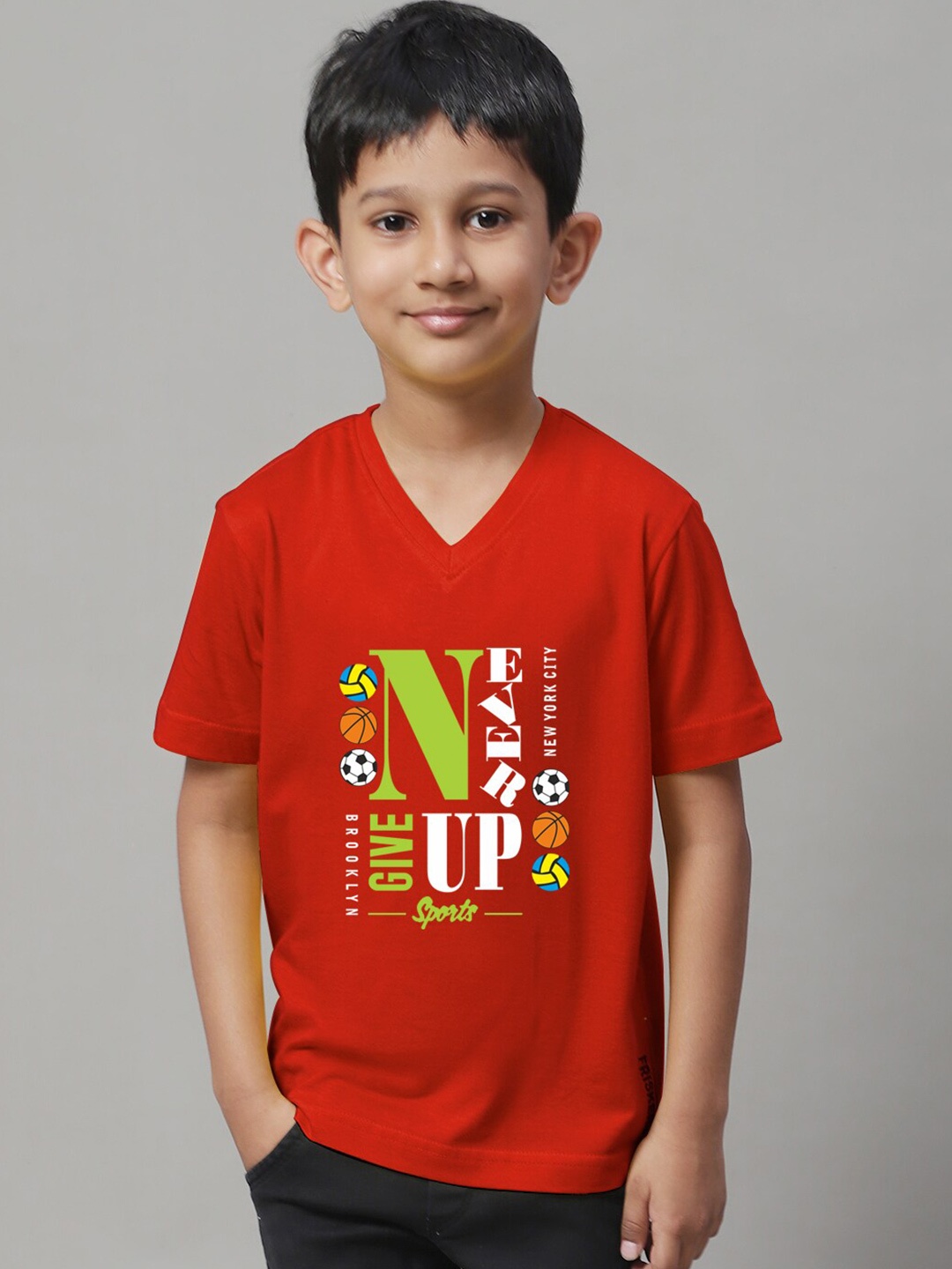 

Friskers Boys Typography Printed Slim Fit Cotton T-shirt, Red