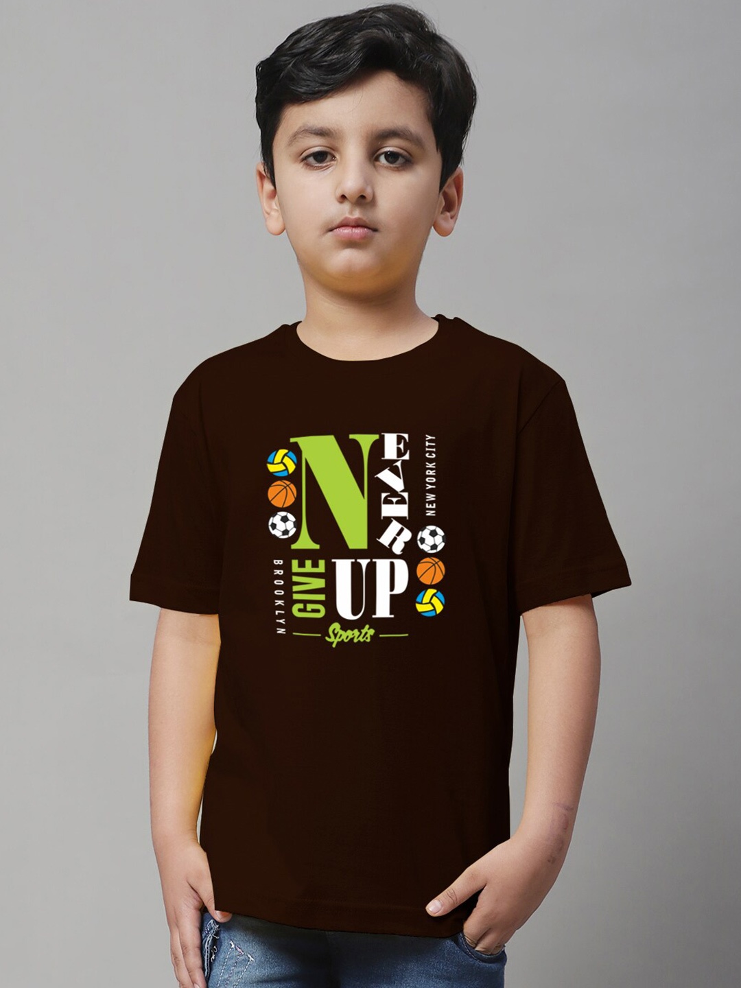 

Friskers Boys Typography Printed Slim Fit T-shirt, Brown