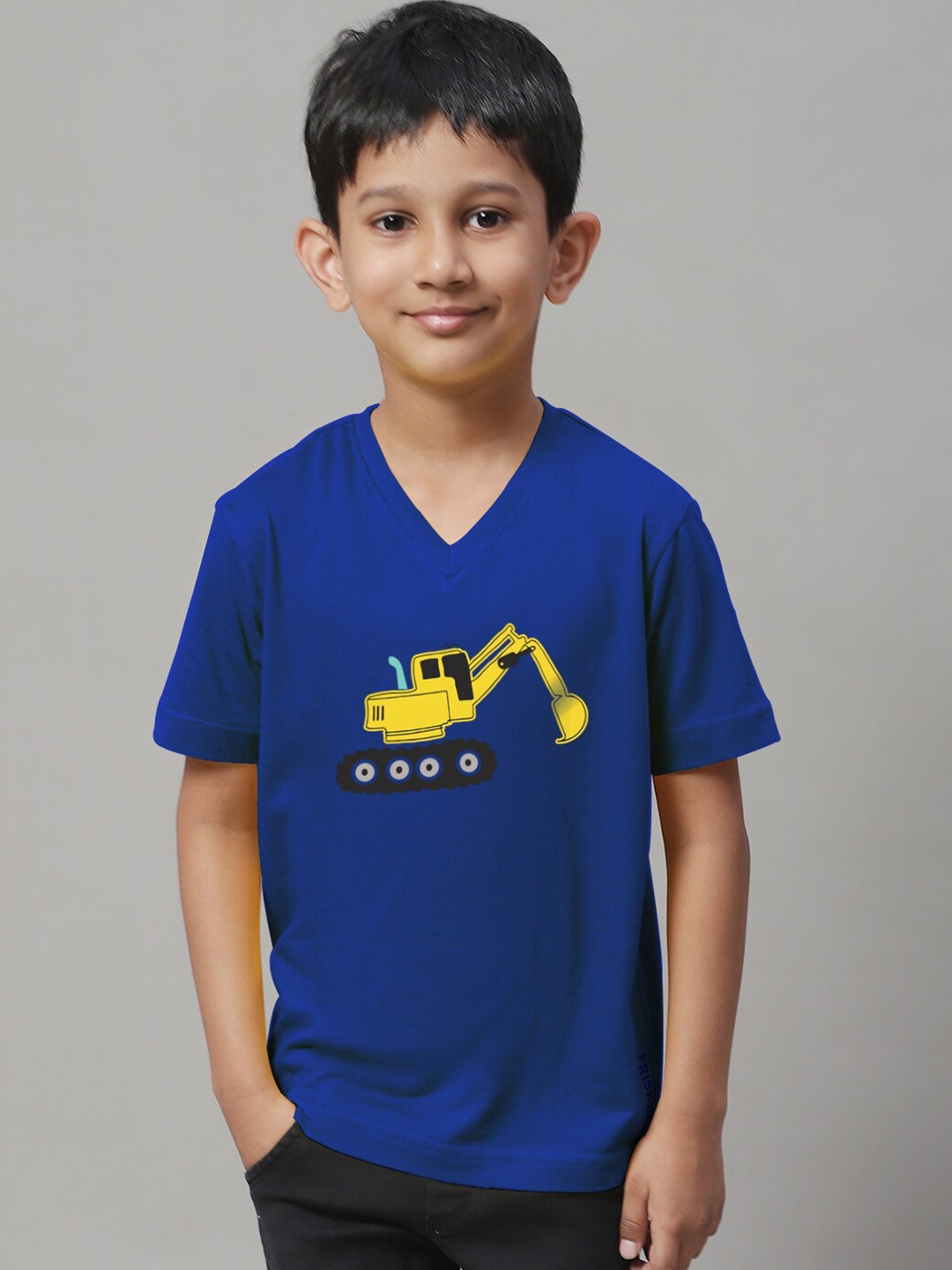 

Friskers Boys Graphic Printed V-Neck Pure Cotton Slim Fit T-shirt, Blue