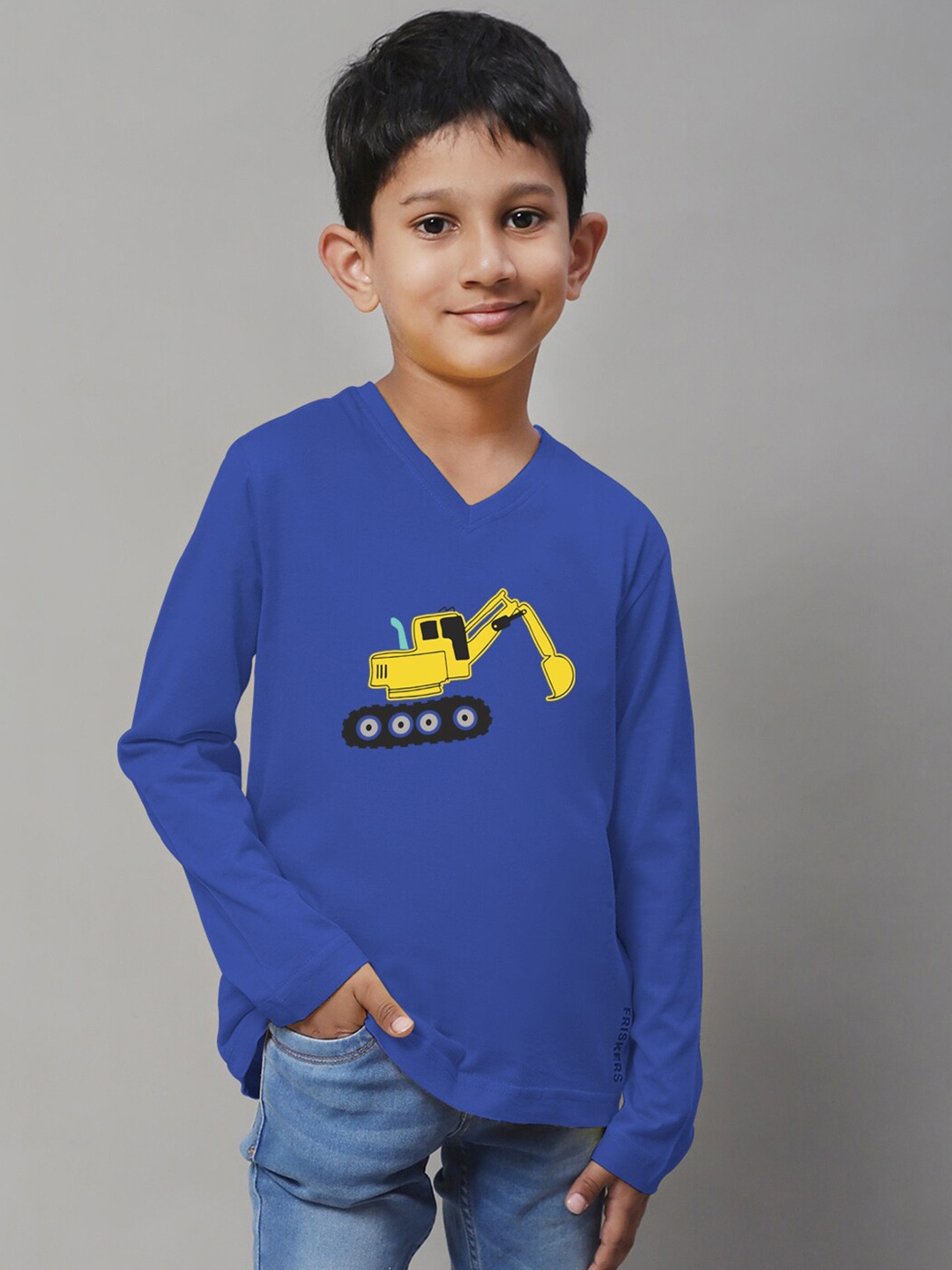 

Friskers Boys Graphic Printed V-Neck Pure Cotton Slim Fit T-shirt, Blue