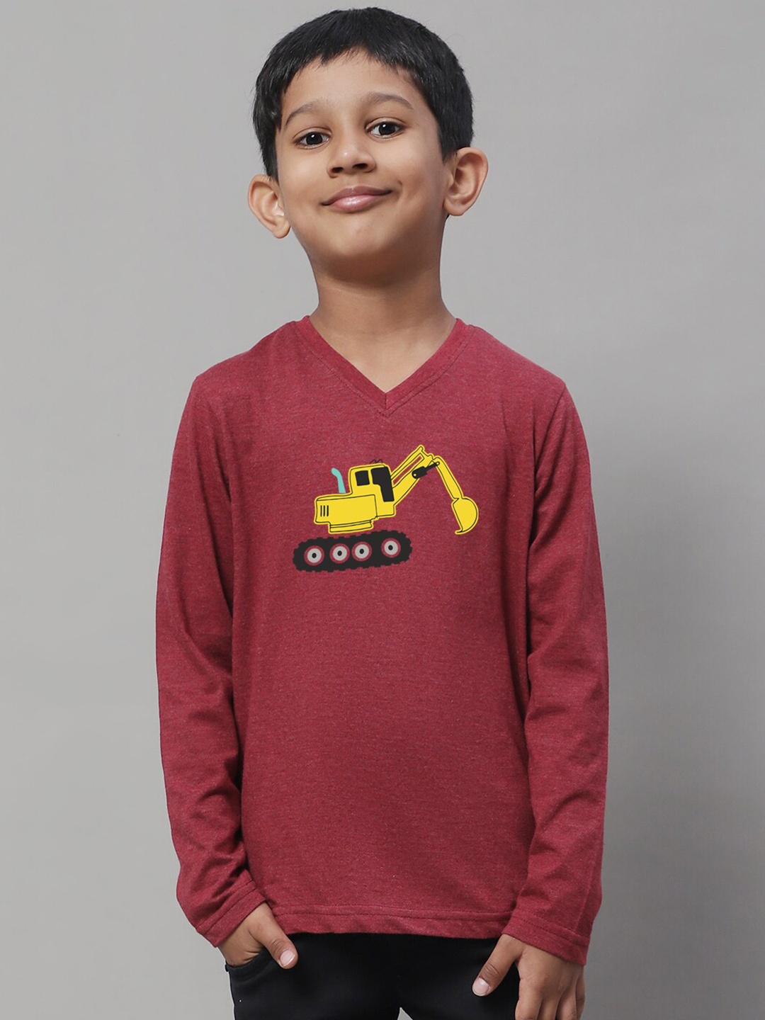 

Friskers Boys Graphic Printed V-Neck Cotton Slim Fit T-shirt, Maroon